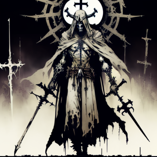 01440-1428140122-(Ashenhard style_1.2), Blasphemous, Crisanta of the Wrapped Agony , Catholic, Semana Santa outfit, in the style of Yoji Shinkawa.png